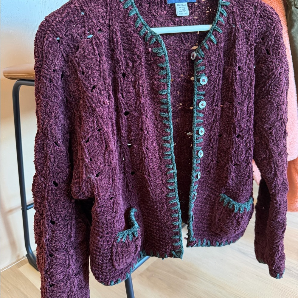 Vintage Country Shop Women's Purple Knit Sweater with gray/black Trim